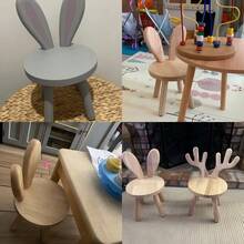 1pc Solid Wood Stool, Wooden Photography Prop, Creative Small Bench, Cute Rabbit Ear Solid Wood Stool, Simple Shoe Changing Bench, Modern Cute Animal Design Chair, Suitable For Room Decoration, Studio Photography Prop, Living Room, Bathroom, Kitchen, Classroom, Cute And Portable - Multicolor - View 7