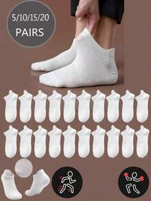 20 Pasang Kaos Kaki Jala Pendek Putih Pria, Bernapas dan Nyaman, Dengan Penopang Lengkungan Kaki, Cocok untuk Dipakai di Pergelangan Kaki - Putih - View 8