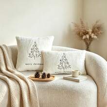LCUHPCL Minimalist Line Embroidery Christmas Tree Merry Christmas 3D Textured Embroidery Pillow Case 1pc And 2pcs Home Decor, Suitable For Living Room, Bedroom, Party, Sofa And Various Environments - Multicolor - View 2