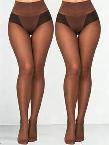 1/2/4 Pairs Plus Size Coffee Brown High Waist Sheer Pantyhose, Soft Stretch Invisible Toe Tights Hosiery Multipack - Multicolor - View 12