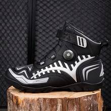 Men's Casual Motorcycle Boots, Suitable For Racing And Combat, Fashionable Motorcycle Shoes, Riding Shoes, With Rotating Buckle, PU Material Motorcycle Shoes - Black Silver - View 4