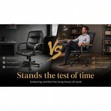 Home Office Desk Chair, Ergonomic Leather Computer Chair With Oak Wheels And Armrests, Height-Adjustable Swivel Chair For Executives - Black - View 7