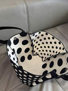Classic Color-Block Polka Dot Casual Versatile Artistic Bucket Bag, Multi-Functional Daily Commute Handbag, Suitable For Niche Shopping And Dating - Black - View 7