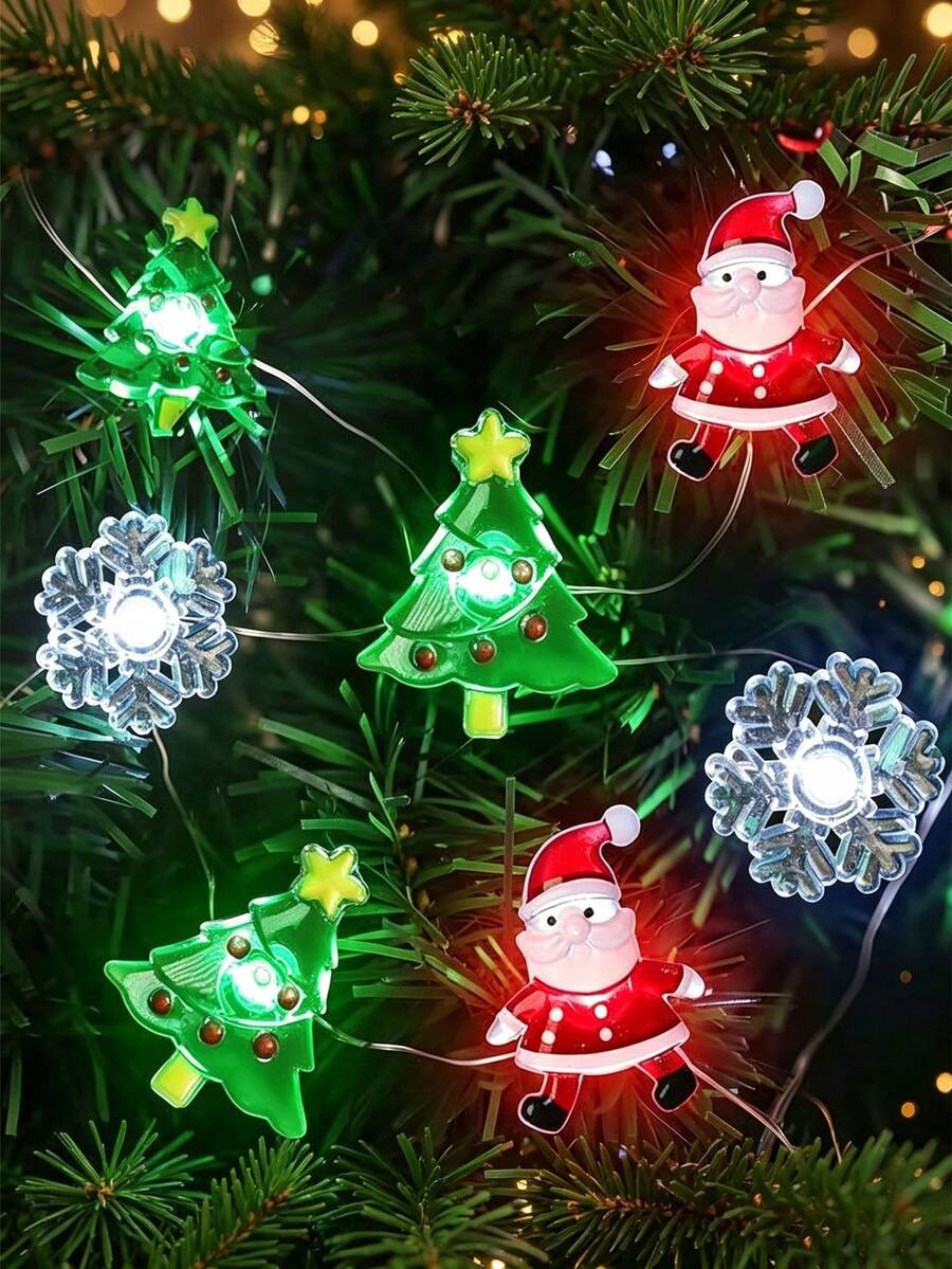 1 buah Lampu Hias LED Bentuk Santa Claus dan Kepingan Salju untuk Pohon Natal, Dekorasi Natal, Cocok untuk Dekorasi Pesta Natal, Dekorasi Rumah, Pernikahan, Dekorasi Kamar, Dekorasi Gantung Pohon Natal (Baterai Tidak Termasuk) - MultiWarna - View 1