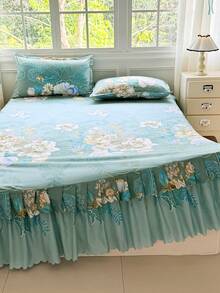 1pc Printed Bed Skirt, Bedding, Soft And Breathable Bed Sheet, With Ruffles And Elastic Band, Comfortable Sleep, Lightweight And Elegant, Cloud-Like Soft Texture, Suitable For Twin Bed, Double Bed, Queen Bed, Machine Washable, - Multicolor - View 11