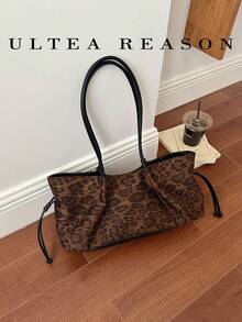 1pc Leopard Print Suede Shoulder Bag, Women's Vintage Casual Handbag, Magnetic Closure, Fashionable & Versatile, Suitable For Daily, Commute, Leisure, Work - Coffee - View 8