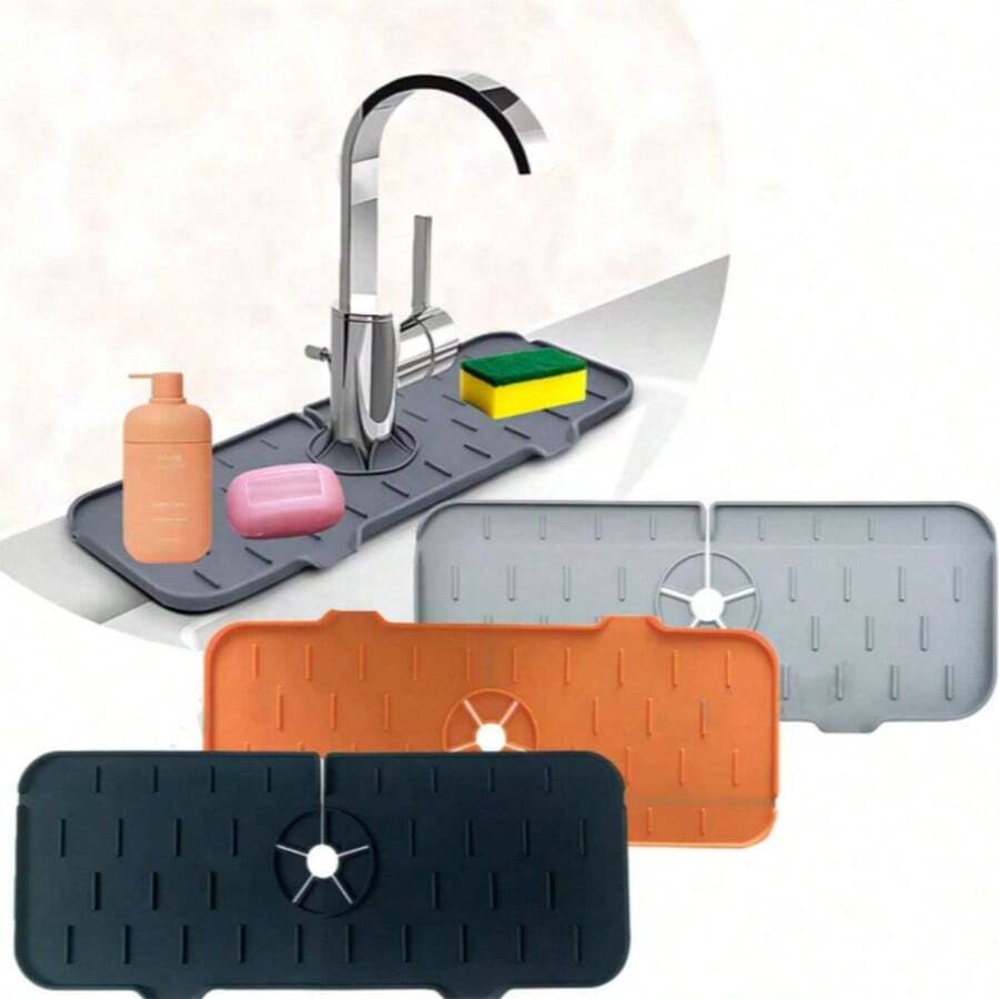 1pc Silicone Faucet Splash Mat, Waterproof And Non-Slip Design, Trimmable Narrow Edge, Soft And Durable Kitchen Sink Accessory, Suitable For Bathroom Sinks And Kitchen Sinks, Ideal For Daily Home Use And Countertop Protection