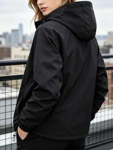 Women's Casual Outdoor Lightweight Zip-Up Hooded Jacket With Pockets, Plus Size Sports Jacket, Black. - Black - View 2