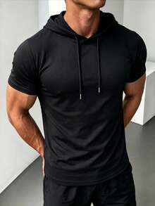 ZYNTH BALENO Men's Summer Fashion Hooded Short Sleeve T-Shirt, Suitable For Gym And Outdoor Sports Black - Black - View 7