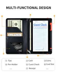 Server Book,1 Zipper Pocket,Server Book | Server Book,Suitable For Server Apron,Guest Book,Server Accessories,Service Book,Receipt Holder - Single Piece - View 4