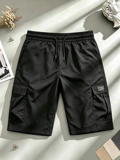 Men's Fashion Quick-Dry Cargo Bermuda Shorts With Drawstring Elastic Waist, Multiple Pockets, Loose Fit Knee-Length Outdoor Sports Shorts, Great Gift For Men, Holiday Gift For Men
