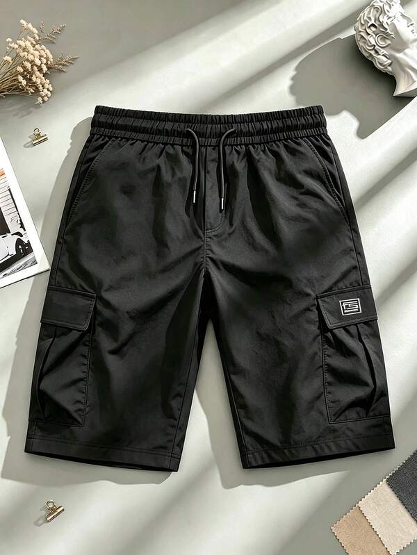 Men's Fashion Quick-Dry Cargo Bermuda Shorts With Drawstring Elastic Waist, Multiple Pockets, Loose Fit Knee-Length Outdoor Sports Shorts, Great Gift For Men, Holiday Gift For Men