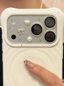 Ins Style Niche 3D Pearl Rhinestone Sticker For IPhone 17 Pro Max Transparent Lens Film, New Apple 17 Pro Camera Anti-Scratch Electrostatic Adsorption Soft Film - Clear - View 3