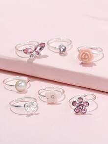 7pcs Girls Rhinestone Detail Ring - Multicolor - View 2