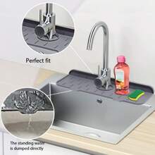 1pc Silicone Faucet Splash Mat, Waterproof And Non-Slip Design, Trimmable Narrow Edge, Soft And Durable Kitchen Sink Accessory, Suitable For Bathroom Sinks And Kitchen Sinks, Ideal For Daily Home Use And Countertop Protection - Multicolor - View 9