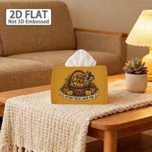 2D Flat 1pc, Tissue Box, Country Woodland Style Tissue Box Multi-Functional Autumn Napkin Dispenser, 2 Sizes Available, Durable Polyester Material, Decorated With Willow Basket And Pumpkin, Suitable For Autumn Harvest Theme Home Decor, Halloween - Multicolor - View 3