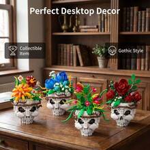 670pcs Halloween Skull & Floral Building Block Assembly Model, Desktop Ornament, Adult Stress Relief DIY Puzzle Toy, Home Decor, Creative Holiday Gift Set - Multicolor - View 3