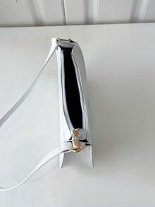 Solid Color Embossed Geometric Shoulder Bag - White - View 7
