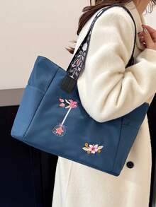 Solid Color Women's Shoulder Bag, Minimalist Casual Large Capacity Tote Bag, Crossbody Bag, Briefcase - Blue - View 4