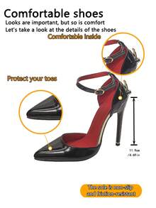XfxfA 1 Pair Fashionable Women's High Heels With Shiny Metallic Stiletto Heel, Suitable For Date/Banquet/Party Occasions. - Black - View 9