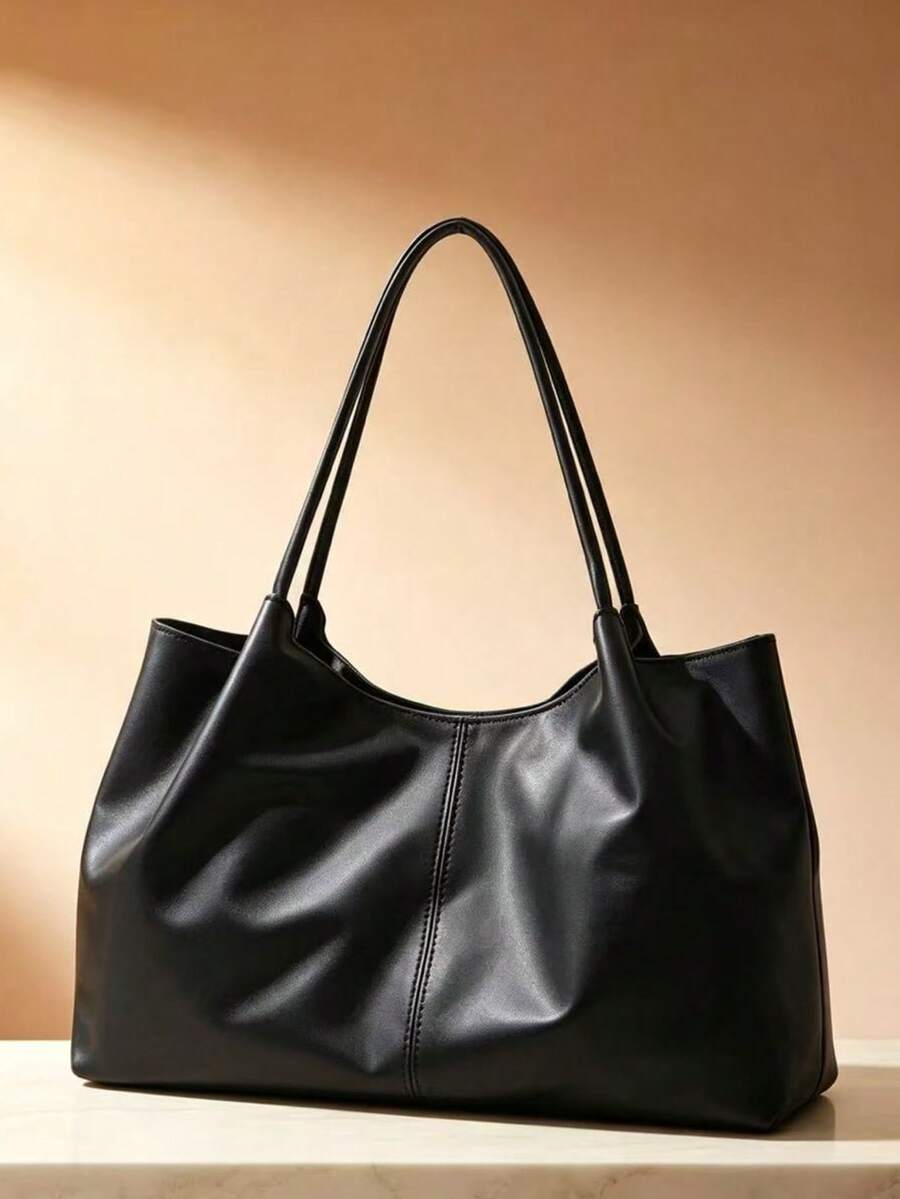 PU Handbag For Women, Solid Color Versatile Large Capacity Tote Bag, Makeup Bag, Mommy Bag, Birthday Gift, Holiday Gift, Versatile Bag