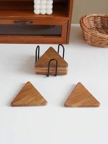 1 Set/6pcs Wooden Coasters With Holder Rack, Heat Insulation Non-Slip Cup Mat, Simple Wooden Coasters, Black & Gold Cup Coaster Holder, Suitable For Modern Home Decor, Coffee Table Top Protection, Rustic Style Outdoor Coasters For Any Cups, Gift - Multicolor - View 24