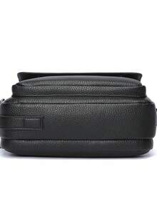 Men's Litchi Grain Flap Crossbody Bag, Handheld One Shoulder Dual-Use Small Bag, Horizontal Camera Bag, Commuter Bag, Pebbled Texture, Business Casual - Black - View 9