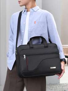 1pc Men's Business Travel Bag, Vintage Crossbody Handbag Design, Large Capacity Shoulder Bag, Zipper Closure, Adjustable Strap, Commute, Shopping, Daily Multi-Functional - Black - View 5