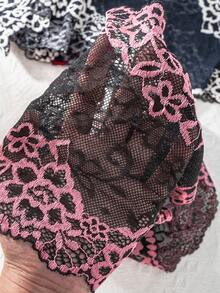 4pcs/Pack Plus Size Women's Sexy Lace Two-Tone Patchwork Comfortable Breathable Boxer Briefs - Multicolor - View 8
