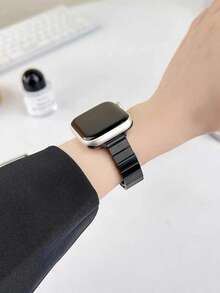1pc Bamboo Joint Stainless Steel Watch Band, Replacement Metal Strap Compatible With Apple Watch Series SE Ultra 38/40/41/42/44/45/49mm - Black - View 3
