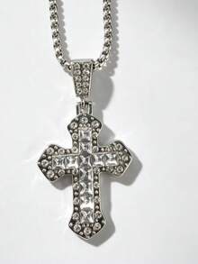 Fashionable Minimalist Versatile Full Rhinestone Cross Pendant Necklace For Women, Suitable For Daily Wear, Vacation, Party, Holiday, Gathering, Matches With Clothes And Dresses - Multicolor - View 12