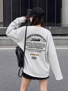 Kaos Lengan Panjang Wanita Kasual Gaya Musim Semi/Gugur, Longgar, Minimalis, Serbaguna - Abu-abu muda - View 4