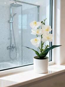 1pc Artificial Phalaenopsis Orchid Potted Plant - White - View 8