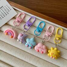 5pcs Cute Weather Element Keychains For Girls, Rainbow Moon Star Smiling Face Charms, Colorful D-Shaped Buckle 3D Resin Bag Accessories, Adorable Healing Style Daily Versatile Trinkets - Weather Element Keychain - View 2