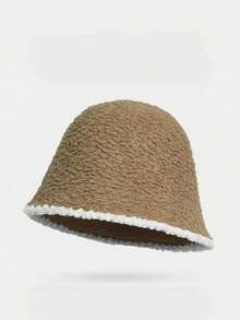 Bucket Hat, Japanese Style Face-Slimming, Black Knitted Plush Bucket Hat, Sun Protection, Face-Slimming, Bucket Hat, Versatile For Outings, Travel Essential, Travel Must-Have, Fashionable And Versatile, Matches Any Outfit, Perfect For Walking, Great For Photos, Gift For Women, Gift For Girlfriend, Gift For Best Friend, Women's Accessory, Personalized Gift, Fun Gift. - Multicolor - View 13