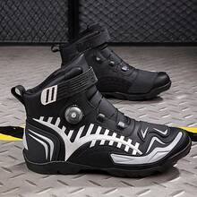 Men's Casual Motorcycle Boots, Suitable For Racing And Combat, Fashionable Motorcycle Shoes, Riding Shoes, With Rotating Buckle, PU Material Motorcycle Shoes - Black Silver - View 5
