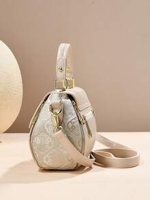 Women's 2-Piece Jacquard Pattern Bag Set, Elegant Handle Tote Handbag With Matching Wallet, Detachable Shoulder Strap Crossbody/Shoulder Bag, Suitable For Daily Use - Khaki - View 4