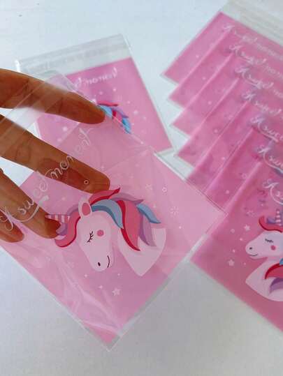 100pcs/Set, 7*7cm (2.76inch*2.76inch) Cookie Packaging Bags, Candy Packaging Bags, Unicorn Pattern Packaging Bags, Self-Adhesive Packaging Bags