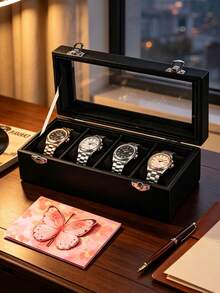 8-Slot/4-Slot Watch Box, Velvet Watch Box With Glass Lid, Unisex Watch Storage Box, Lockable Watch Storage Box, Watch Display Box, Ideal Gift, Gift For Her - one-size - View 21