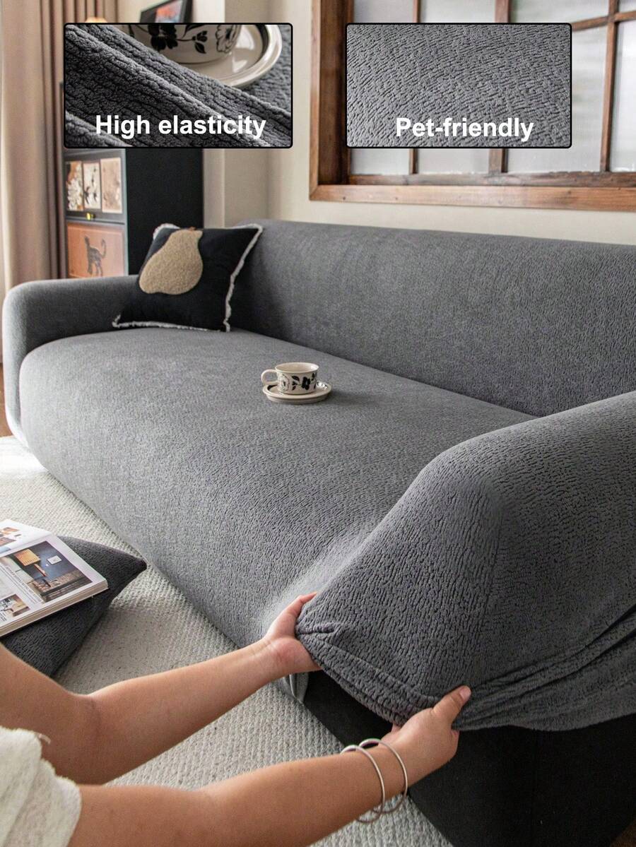 1 Vỏ bọc ghế sofa Jacquard sang trọng, Bảo vệ ghế sofa màu trơn, Thân thiện với thú cưng, Chống trượt, Chống bụi bẩn, Chống trầy xước, Phù hợp với mọi mùa, Co giãn, Có thể giặt bằng máy, Phù hợp với ghế sofa 1/2/3/4 chỗ ngồi, Chống thấm nước - Màu xám đen - Xem 1