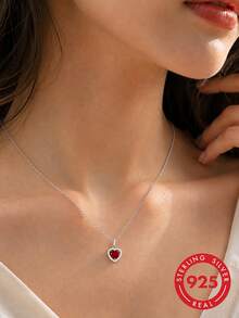 1pc S925 Sterling Silver Exquisite Romantic Heart Necklace, Women's Light Luxury Niche High-End Jewelry, Fashionable Personalized Daily Commute Party Versatile Wear Elegant Elegant Collarbone Chain Neck Accessory - Love - View 12