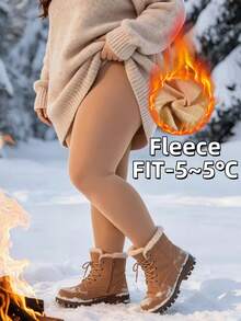 2pcs Women's Plus Size Autumn/Winter Tights, High Waist High Elasticity Warm Leggings, Comfortable For Daily Wear - Apricot - View 3