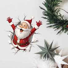 1pc Santa Claus Breaking Through Wall Toilet Sticker, Self-Adhesive PVC Matte Bathroom Decor, Removable No Residue, Cartoon Christmas Design With Dynamic Santa And Snowflake Tear Effect, For Toilet And Home Holiday Decoration To Create Festive Atmosphere - one-size - View 7