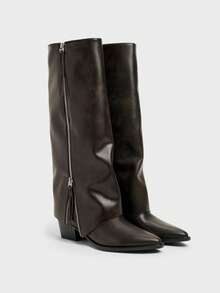 New Pointed Toe Chunky Heel Pant Leg Boots Women's Retro Knee-High Long Boots High Heel Western Cowboy Boots Riding Boots - Brown - View 10