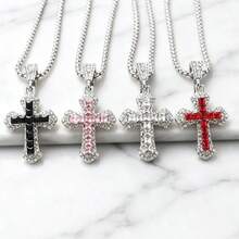 Fashionable Minimalist Versatile Full Rhinestone Cross Pendant Necklace For Women, Suitable For Daily Wear, Vacation, Party, Holiday, Gathering, Matches With Clothes And Dresses - Multicolor - View 3