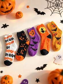 1/3/5 Pairs Halloween Theme Coral Thermal Socks, Thickened Warm Thermal Lined, Anti-Cold Home Floor Socks, Maternity Socks, Couple Socks, Autumn/Winter - Multicolor - View 21
