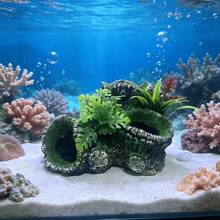 Flocked Moss Dual-Tube Resin Aquarium Decor With Artificial Plants, Hollow Tree Stump Fish & Shrimp Hide Cave, Natural Style Fish Tank Landscape Decoration - Happy Aquarium - View 1