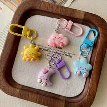 5pcs Cute Weather Element Keychains For Girls, Rainbow Moon Star Smiling Face Charms, Colorful D-Shaped Buckle 3D Resin Bag Accessories, Adorable Healing Style Daily Versatile Trinkets - Weather Element Keychain - View 6