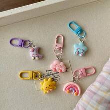 5pcs Cute Weather Element Keychains For Girls, Rainbow Moon Star Smiling Face Charms, Colorful D-Shaped Buckle 3D Resin Bag Accessories, Adorable Healing Style Daily Versatile Trinkets - Weather Element Keychain - View 5