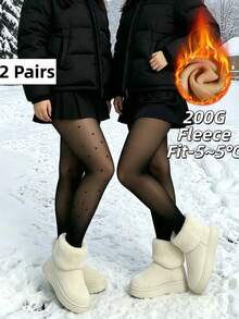 2件組女款大尺碼秋冬緊身褲，高腰高彈力內搭褲，保暖舒適，適合日常穿著 - 黑色 - 查看 2